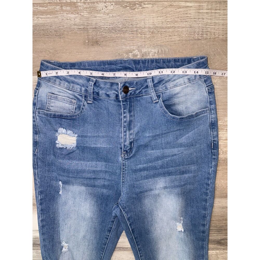 Women's Plus Size 0XL Distressed Flare Jeans Blue Stretch High Rise Denim - Picture 12 of 12